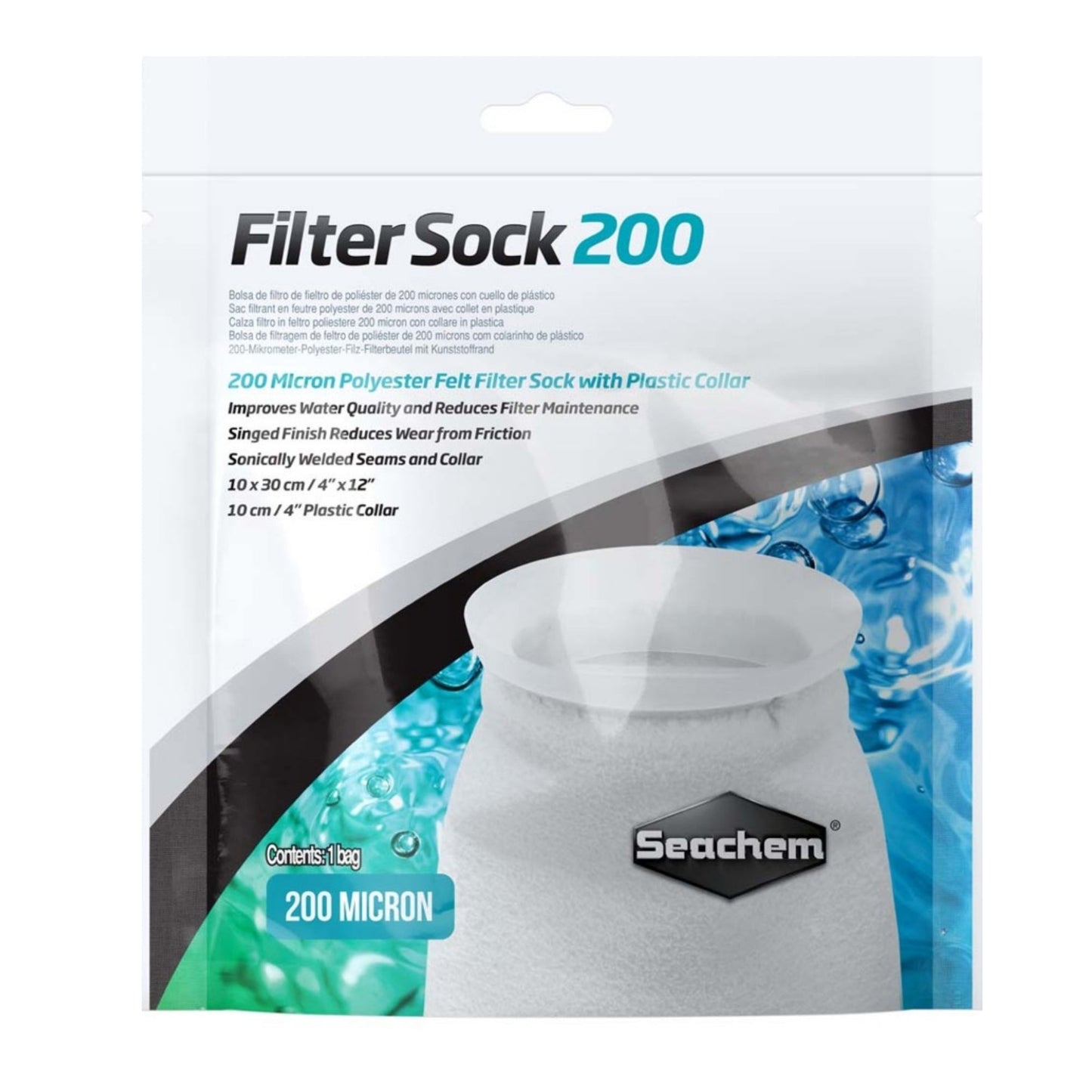 Seachem Laboratories Welded Filter Sock with Plastic Collar White, 1ea/4In X 12 in, SM