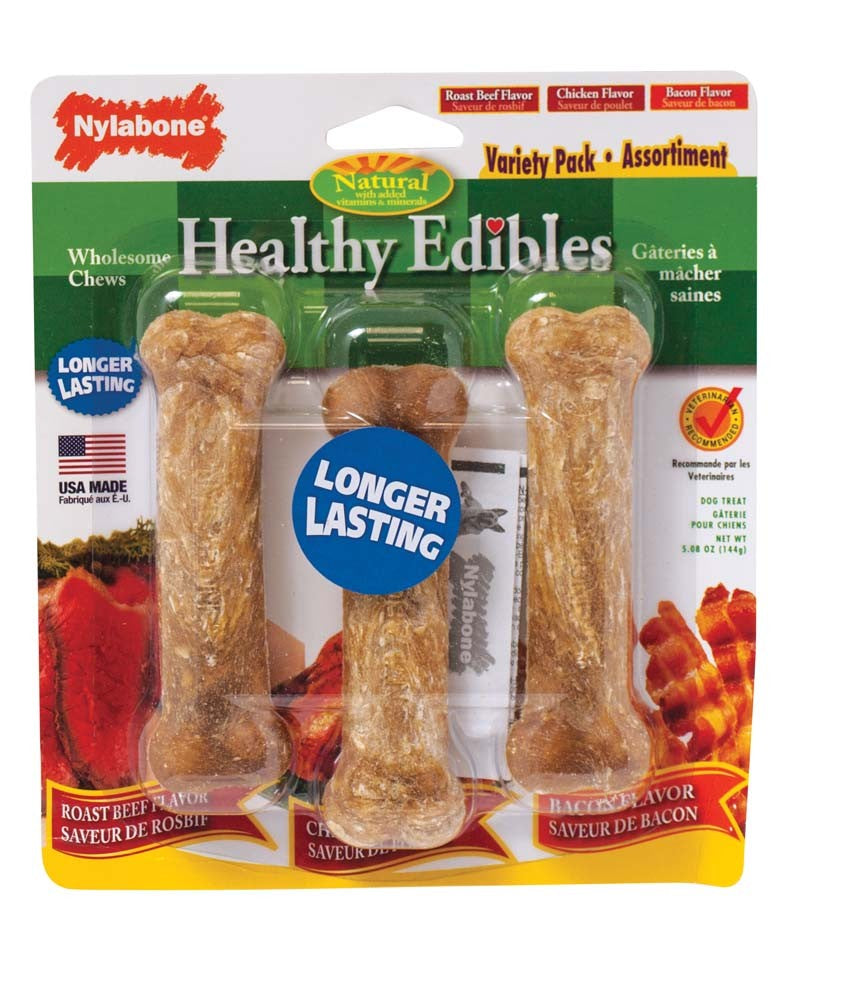 Nylabone Healthy Edibles AllNatural Long Lasting Chew Treats Variety Pack 3 count, SMall/Regular  Up To 25 lb