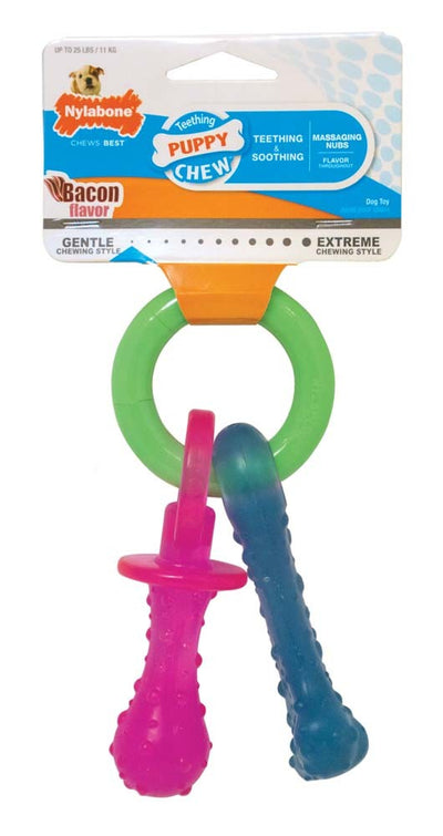 Nylabone Puppy Pacifier Teething Toy Chew Teething Pacifier Bacon 1ea/SMall/Regular - Up To 25 Ibs.