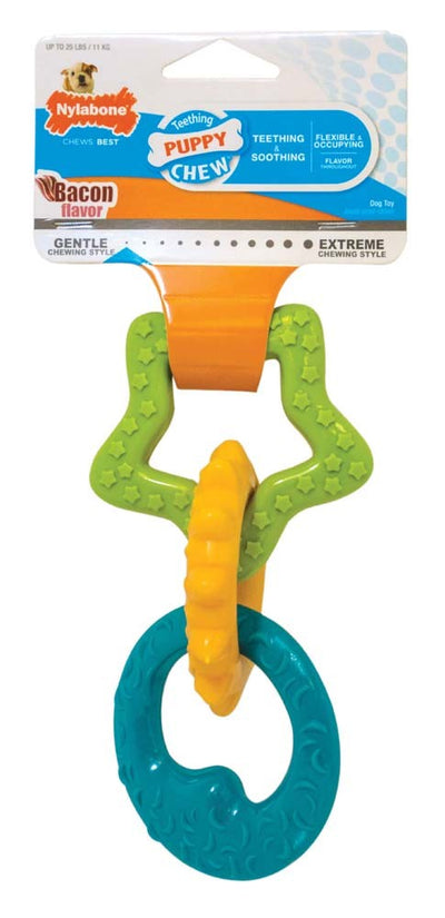 Nylabone Puppy Power Chew Puppy Teething Rings Bacon Yellow 1ea/SMall/Regular - Up To 25 Ibs.