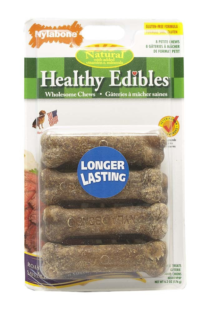 Nylabone Healthy Edibles AllNatural Long Lasting Roast Beef and Chicken Dog Chew Treats Roast Beef  Chicken, XS/Petite  Up To 15 Lbs. 8 ct