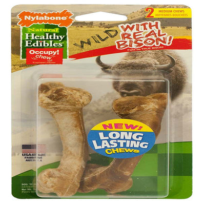 Nylabone Healthy Edibles WILD Natural Long Lasting Bison Dog Chew Treats Bison, Medium/Wolf  Up To 35 Lbs. 2 ct