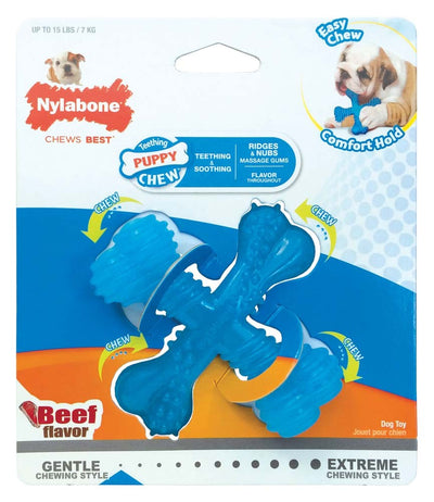 Nylabone Puppy Chew X Bone Chew Toy X Bone Beef Blue 1ea/SMall/Regular - Up To 25 Ibs.