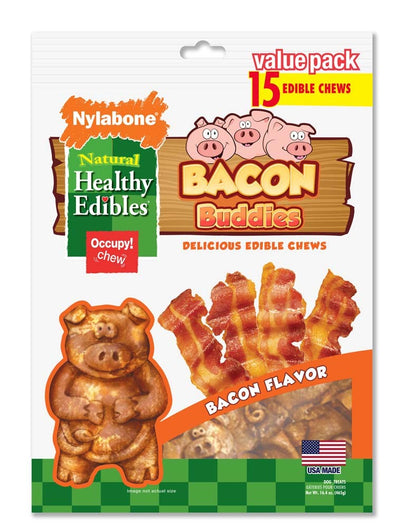 Nylabone Healthy Edibles Bacon Buddies Value 3 shapes 15pk