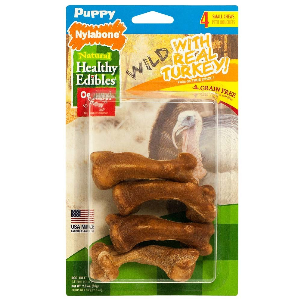 Nylabone Healthy Edibles WILD Puppy Natural Long Lasting Turkey Dog Chew Treats Turkey, SMall/Regular  Up To 25 Ibs. 4 ct