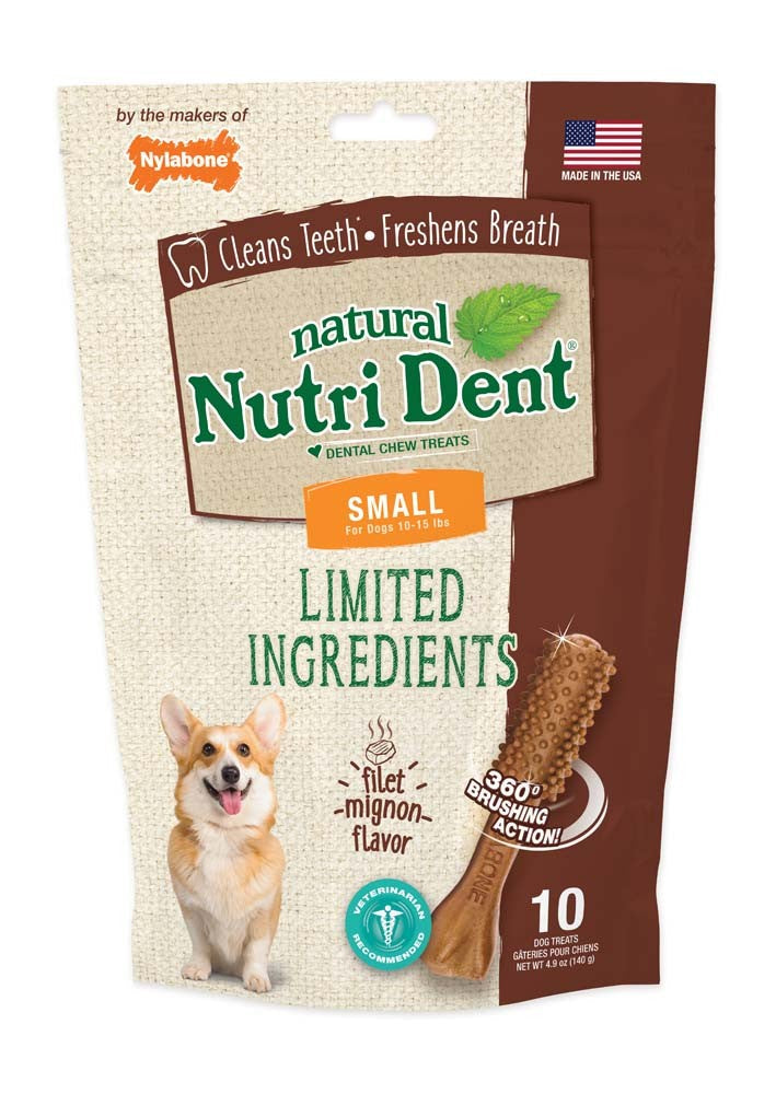 Nylabone Nutrident Filet Mignon Dental Chew Treat Small Pouch 10ct