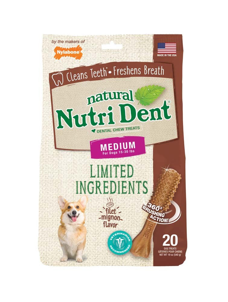 Nylabone Nutri Dent Filet Mignon Dog Dental Chews Filet Mignon Medium - 15 Lbs. To 30 lb  (20 ct)