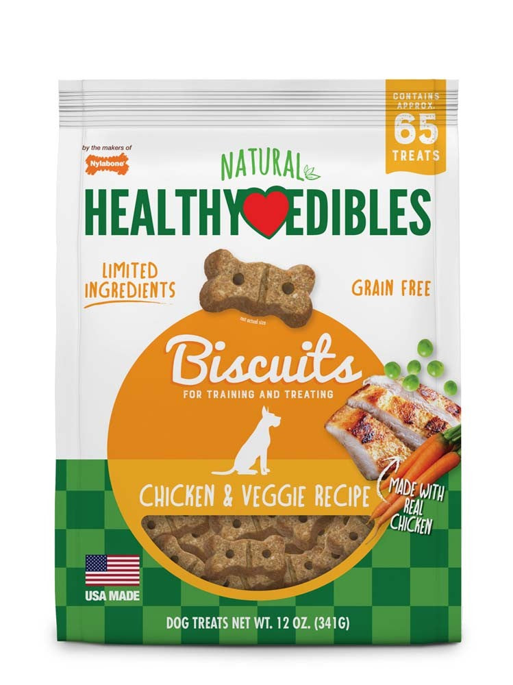 Nylabone Healthy Edibles Biscuits Grain Free Dog Treats Chicken & Veggie 1ea/12 oz