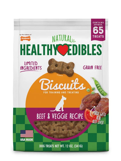 Nylabone Healthy Edibles Biscuits Grain Free Dog Treats Beef & Veggie 1ea/12 oz