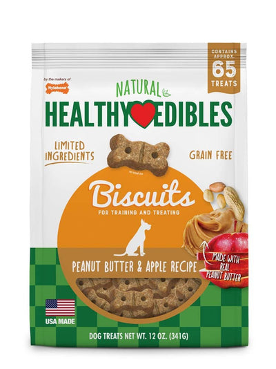 Nylabone Healthy Edibles Biscuits Grain Free Dog Treats Peanut Butter & Apple 1ea/12 oz