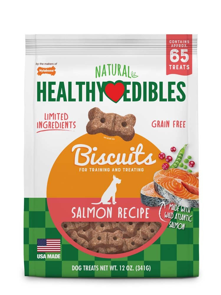 Nylabone Healthy Edibles Biscuits Grain Free Dog Treats Salmon 1ea/12 oz