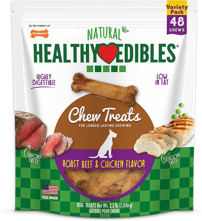 Nylabone Healthy Edibles AllNatural Long Lasting Roast Beef and Chicken Dog Chew Treats Roast Beef  Chicken, XS/Petite  Up To 15 Lbs. 48 ct