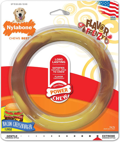 Nylabone Power Chew Flavor Frenzy Ring Dog Chew Toy Bacon Cheeseburger 1ea/Large/Giant - Up To 50 lb