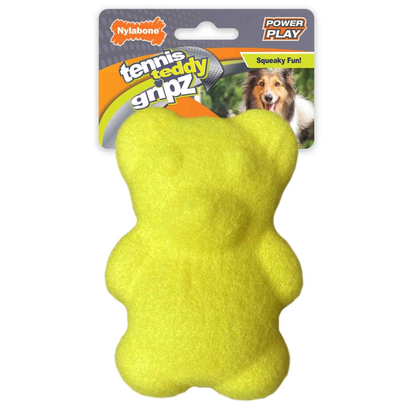 Nylabone Power Play Tennis Teddy Gripz Bear Dog Toy 1ea/Medium/Wolf - Up To 35 lb