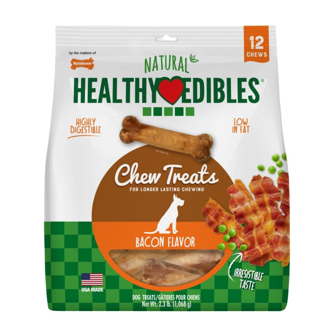 Nylabone Healthy Edibles AllNatural Long Lasting Bacon Chew Treats Bacon, Medium/Wolf  Up To 35 Lbs. 12 ct