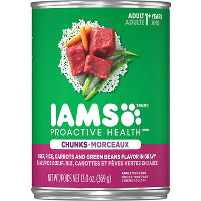 IAMS Proactive Health Chunks Adult Wet Dog Food Beef, Rice, Carrots & Green Beans in Gravy 12ea/12.3 oz