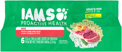 IAMS Proactive Health Paté Adult Wet Dog Food Pate w/Lamb & Rice 13 oz, 6 pk  2 case minimum