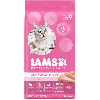 IAMS Proactive Health Sensitive Digestion & Skin Adult Dry Cat Food Turkey 1ea/3 lb