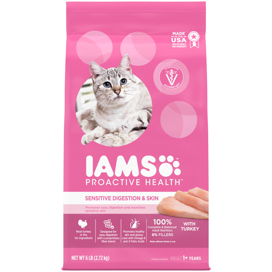 IAMS Proactive Health Sensitive Digestion & Skin Adult Dry Cat Food Turkey 1ea/6 lb