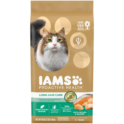 IAMS ProActive Health Adult Long Hair Dry Cat Food Chicken & Salmon 1ea/3 lb