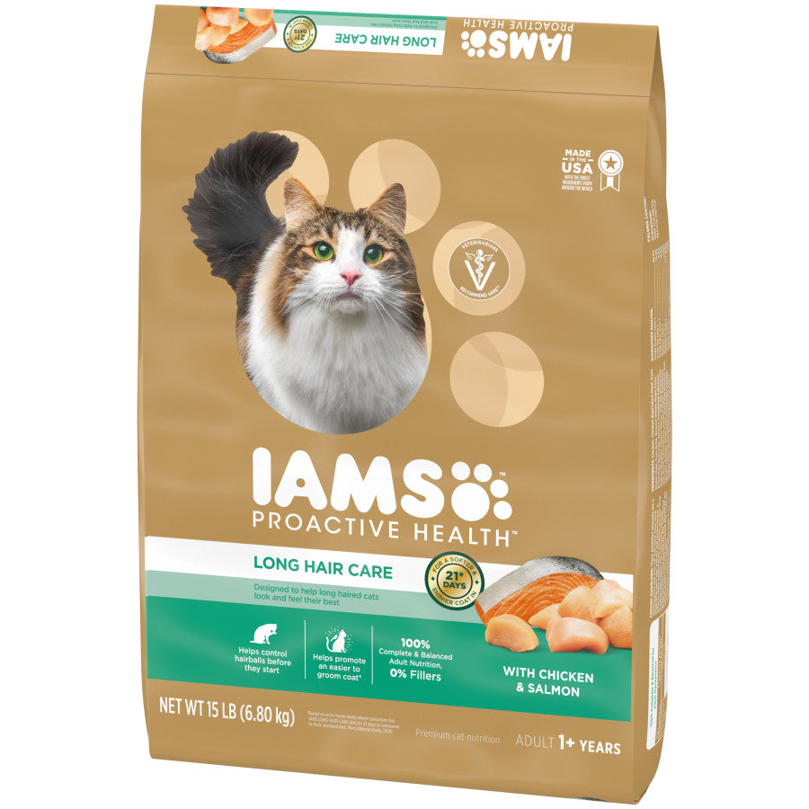 IAMS ProActive Health Adult Long Hair Dry Cat Food Chicken & Salmon 1ea/15 lb