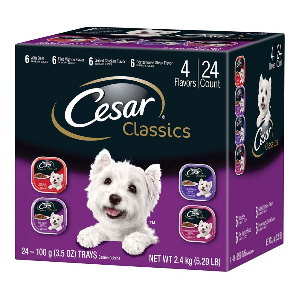 Cesar Classic Loaf in Sauce Adult Wet Dog Food Variety Pack (Beef, Filet Mignon, Grilled Chicken, Poterhouse Steak) 84.66oz. (Case of 24)