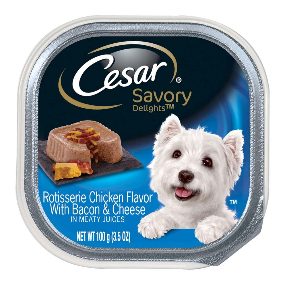 Cesar Loaf & Topper in Sauce Adult Wet Dog Food Rotisserie Chicken w/Bacon & Cheese 3.5oz. (Case of 24)
