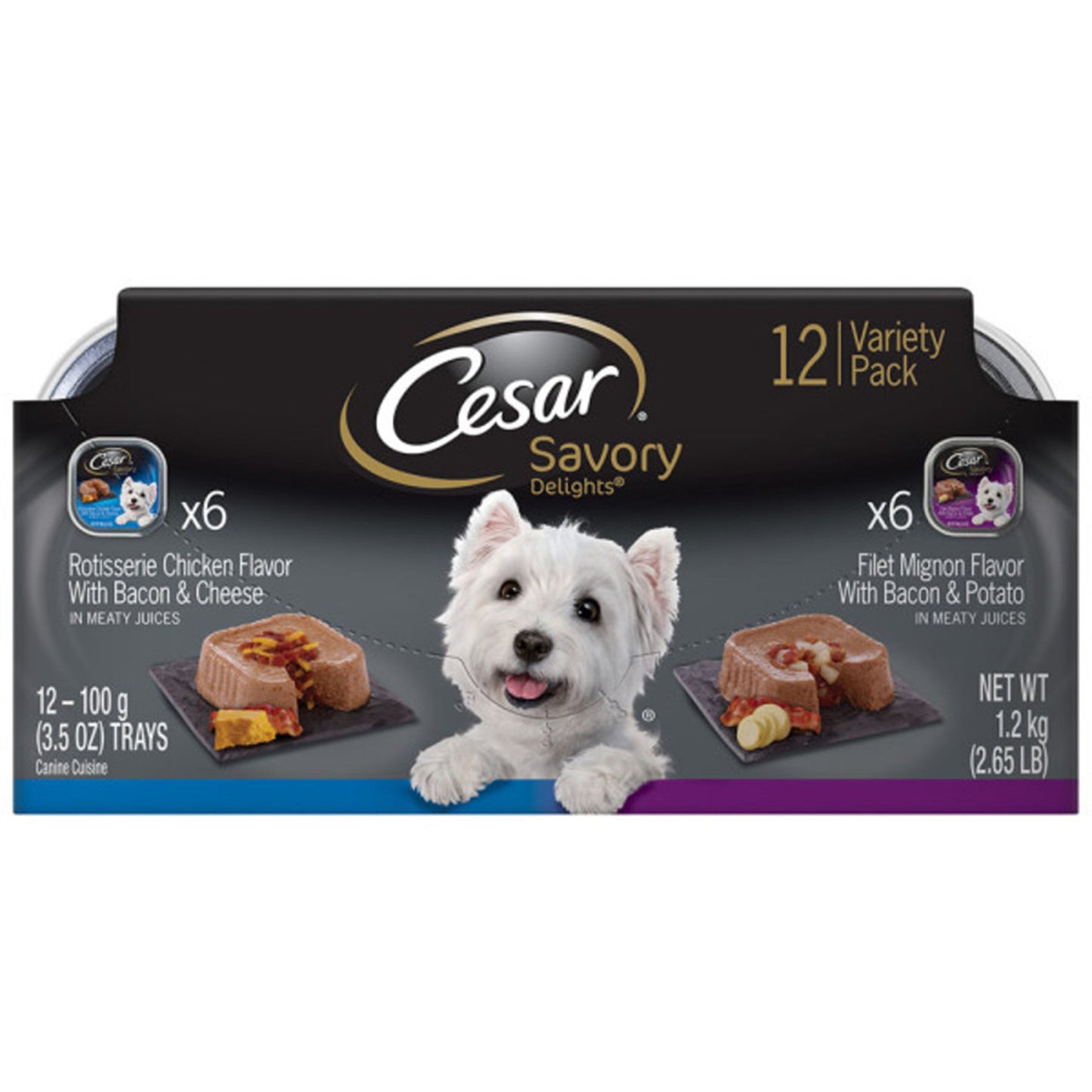 Cesar Loaf & Topper in Sauce Adult Wet Dog Food Variety Pack (Rotisserie Chicken, Filet Mignon) 3.5oz. (Case of 24)  2 case minimum