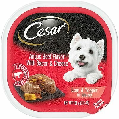Cesar Loaf & Topper in Sauce Adult Wet Dog Food Angus Beef w/Bacon & Cheese 3.5oz. (Case of 24)