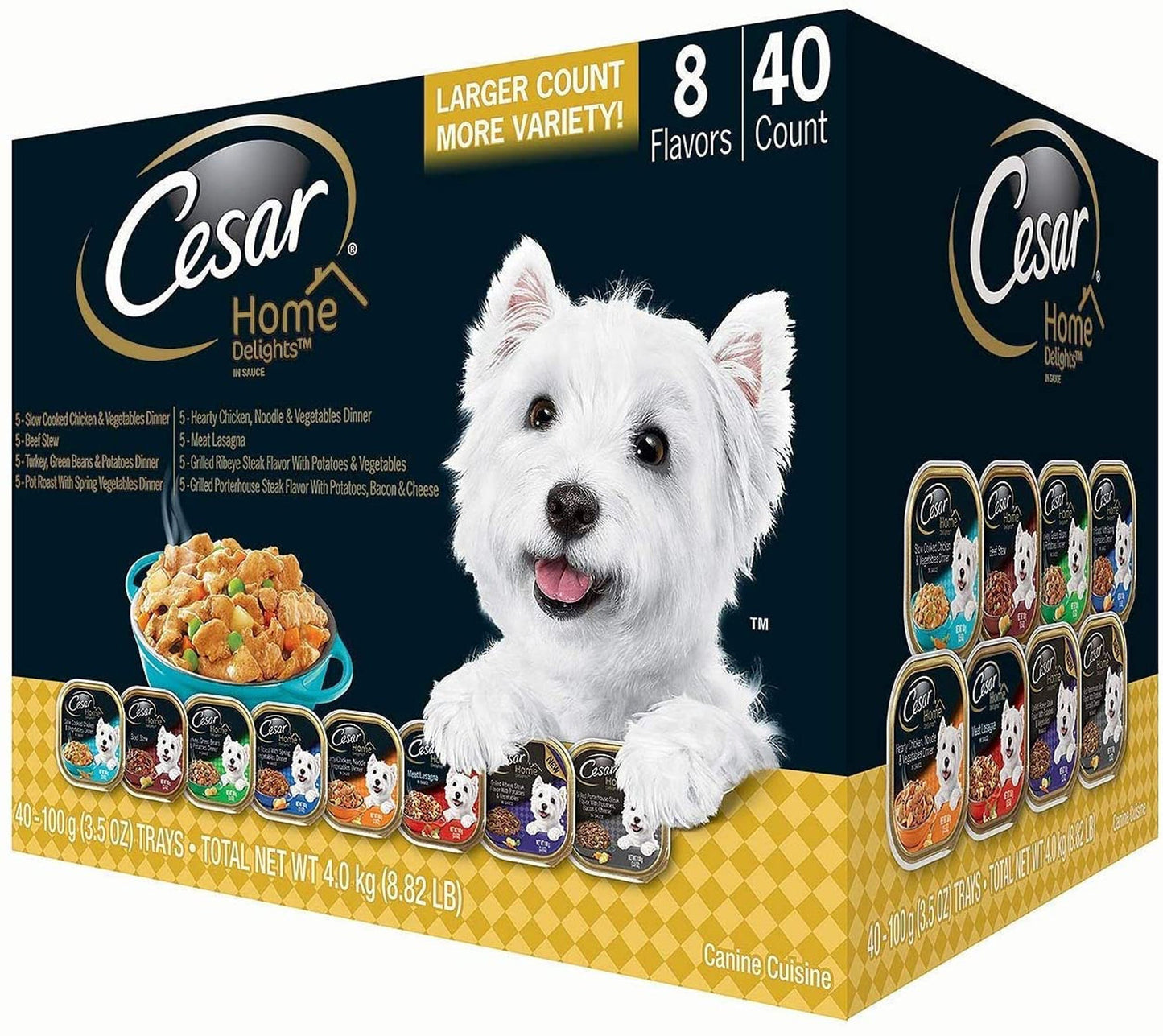 Cesar Home Delights Adult Wet Dog Food Variety Pack (Beef Stew, Turkey Potato & Green Bean, Pot Roast & Vegetables, Chicken Noodle Vegetable) 3.5oz. (Case of 24)