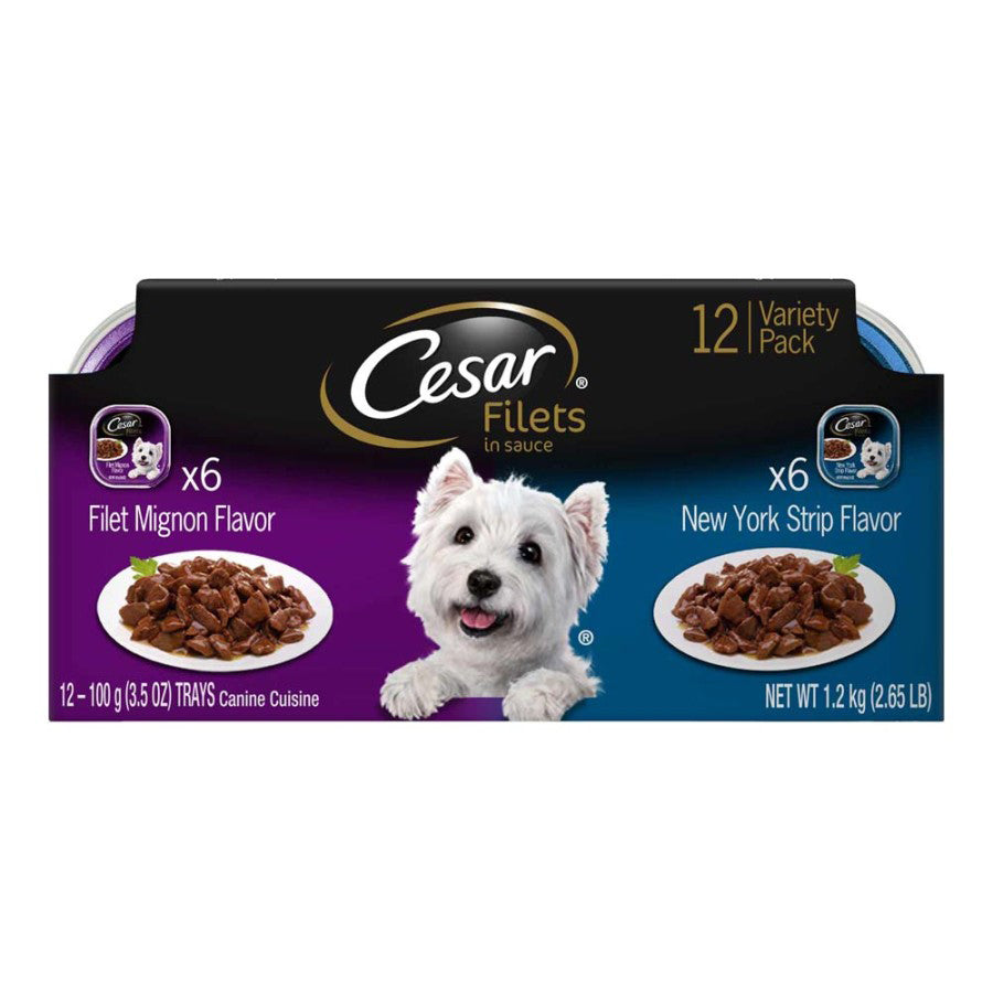 Cesar Filets in Gravy Adult Wet Dog Food Variety Pack (Filet Mignon, New York Strip) 42.3oz. (Case of 12)  2 case minimum