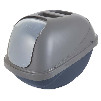 Petmate Basic Hooded Cat Litter Box Blue Steel Base/Pearl Silver Hood 1ea/Jumbo