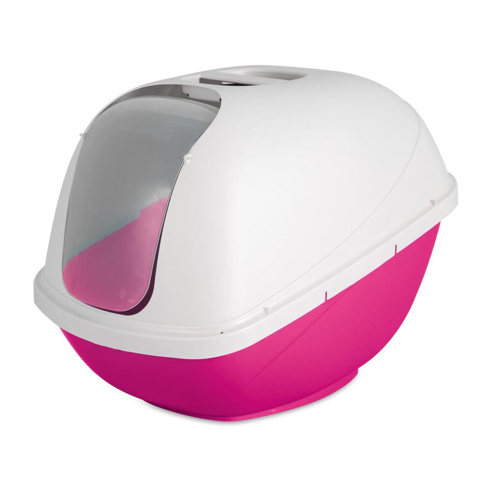 Petmate Basic Hooded Cat Litter Box Hot Pink Base/Pearl White Hood 1ea/LG