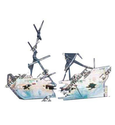 Penn-Plax Split Shipwreck Air Aquarium Ornament Blue, White 1ea