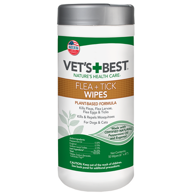 Vet's Best Flea and Tick Wipes for Dogs & Cats 1ea/6 In X 8 in, 50 ct