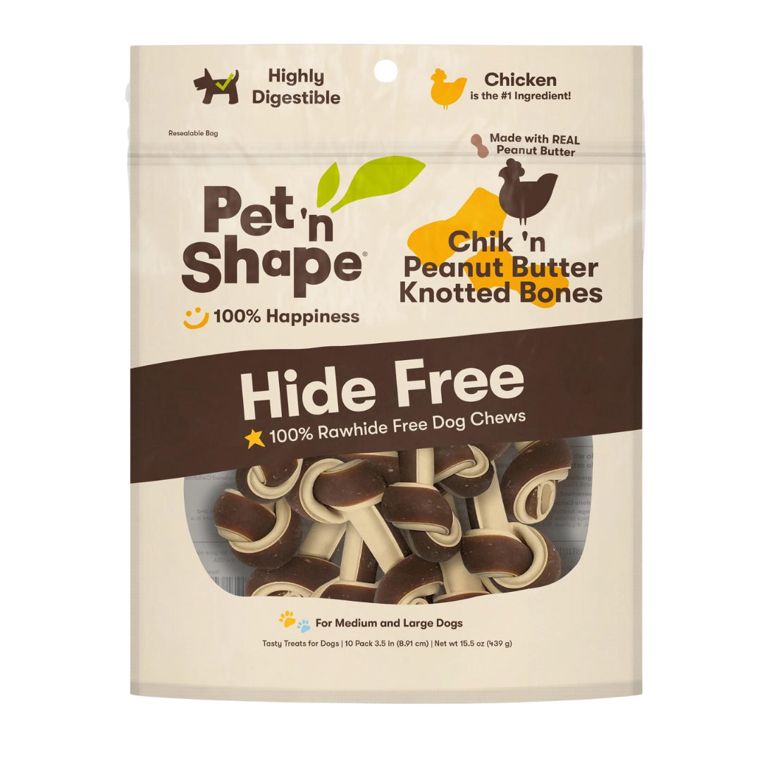 Pet 'N Shape Chik'n Peanut Butter Knotted Bones Hide-Free Dog Treat 1ea/10 ct