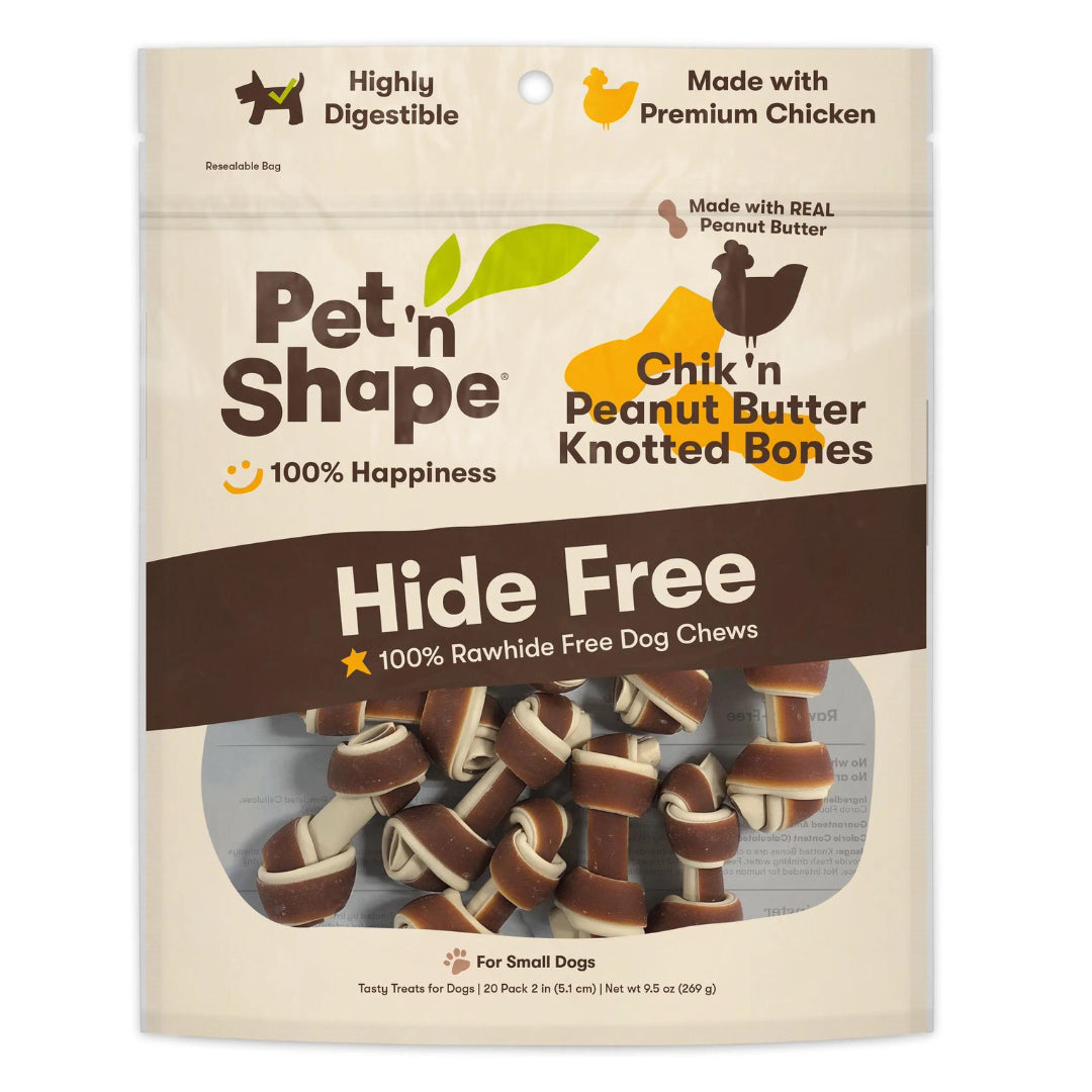 Pet 'N Shape Chik'n Peanut Butter Knotted Bones Hide-Free Dog Treat 1ea/20 ct