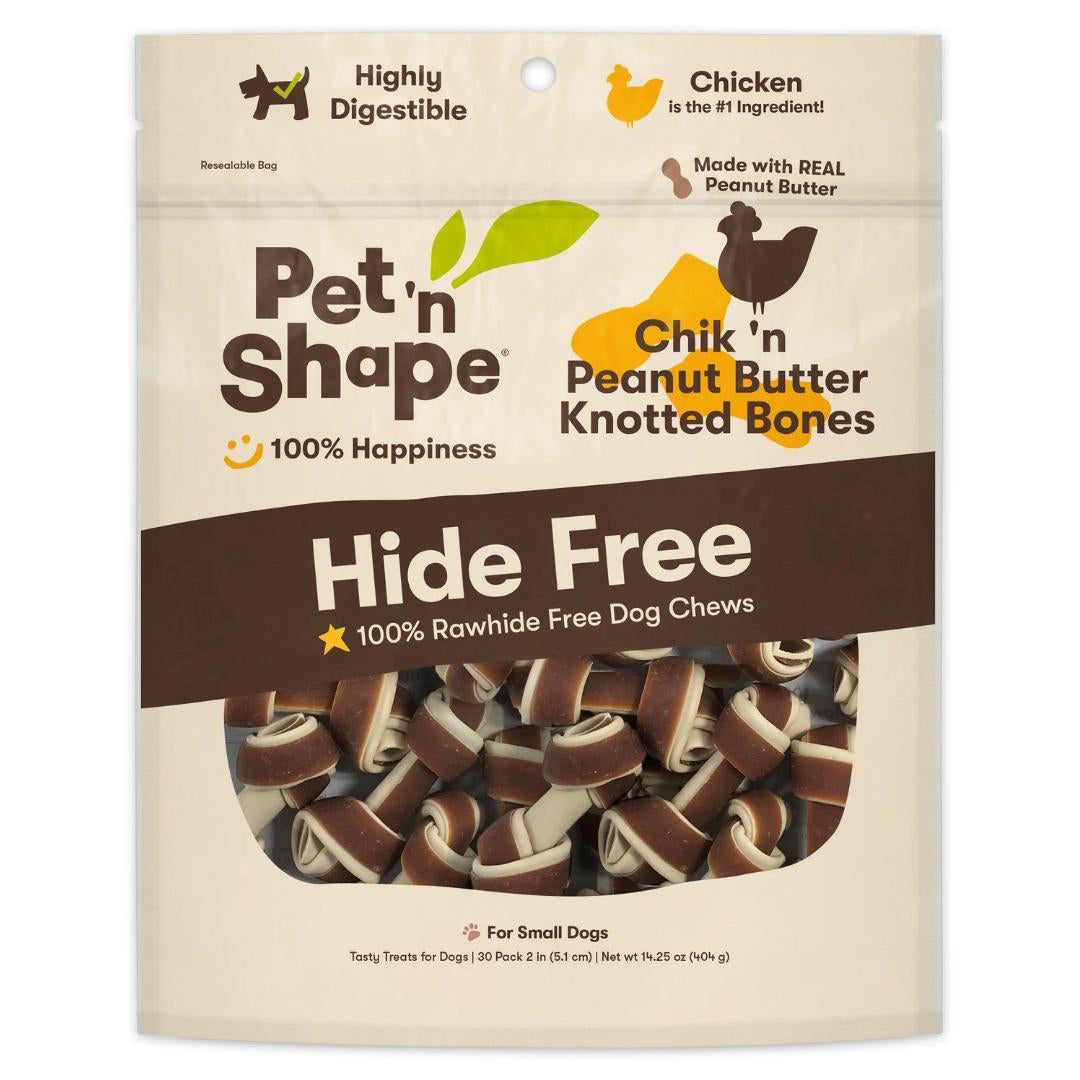 Pet 'N Shape Chik'n Peanut Butter Knotted Bones Hide-Free Dog Treat 1ea/30 ct