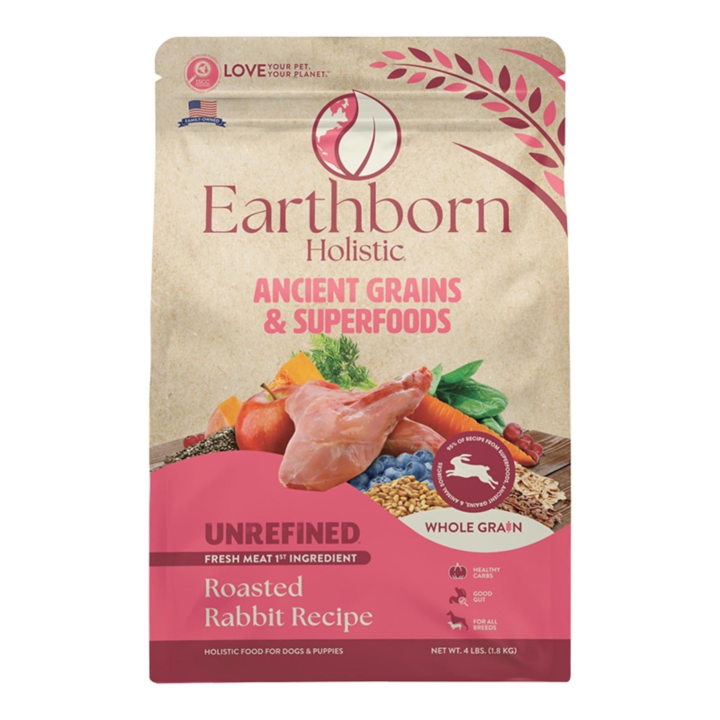 Earthborn Dog Unrefined Ancient Grains Rabbit 4Lb