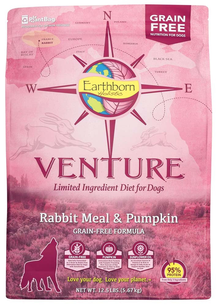 Earthborn Holistic Venture L.I.D. Grain Free Dry Dog Food Rabbit & Pumpkin 1ea/12.5 lb