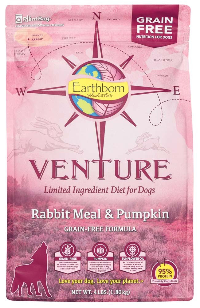 Earthborn Holistic Venture L.I.D. Grain Free Dry Dog Food Rabbit & Pumpkin 1ea/4 lb