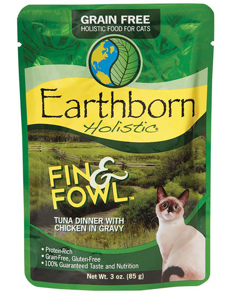 Earthborn Cat Grain-Free Fin and Fowl Tuna Dinner with Chicken in Gravy Pouch 3oz. (Case of 24)