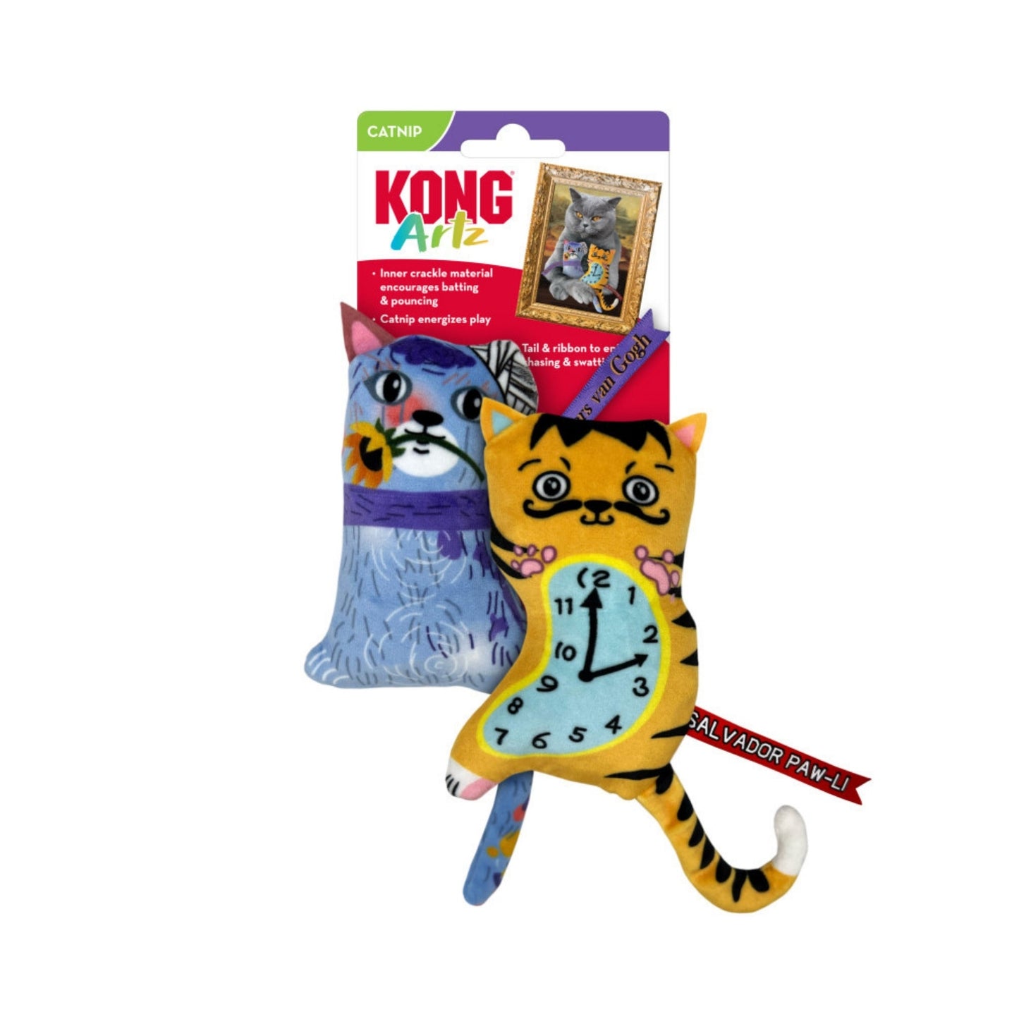 KONG Artz Catnip Cat Toy Salvador PawLi  Whiskers van Gogh, 1ea/2 pk