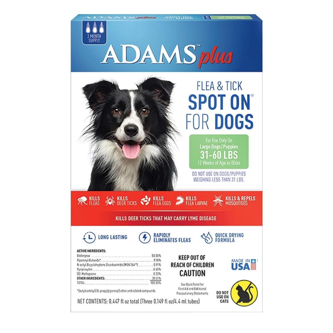 Adams Plus Flea & Tick Prevention Spot On for Dogs 3 Month Supply Clear 1ea/Large Dogs 31 To 60 lb