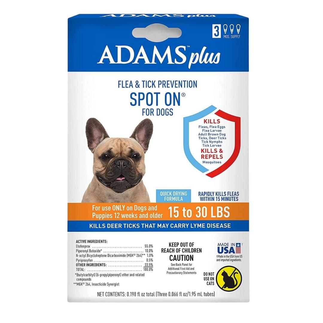 Adams Plus Flea & Tick Prevention Spot On for Dogs 3 Month Supply Clear 1ea/Medium Dogs 15 To 30 lb