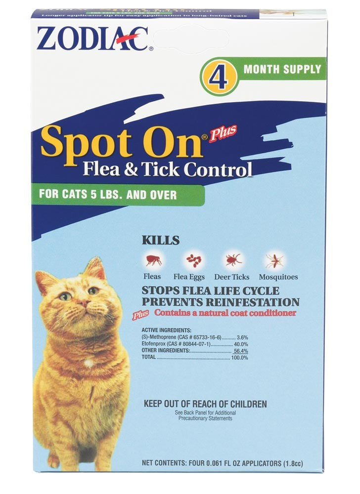 Zodiac Spot On Plus Flea & Tick Control for Cats 1ea/5 Lbs And Over, 4 pk