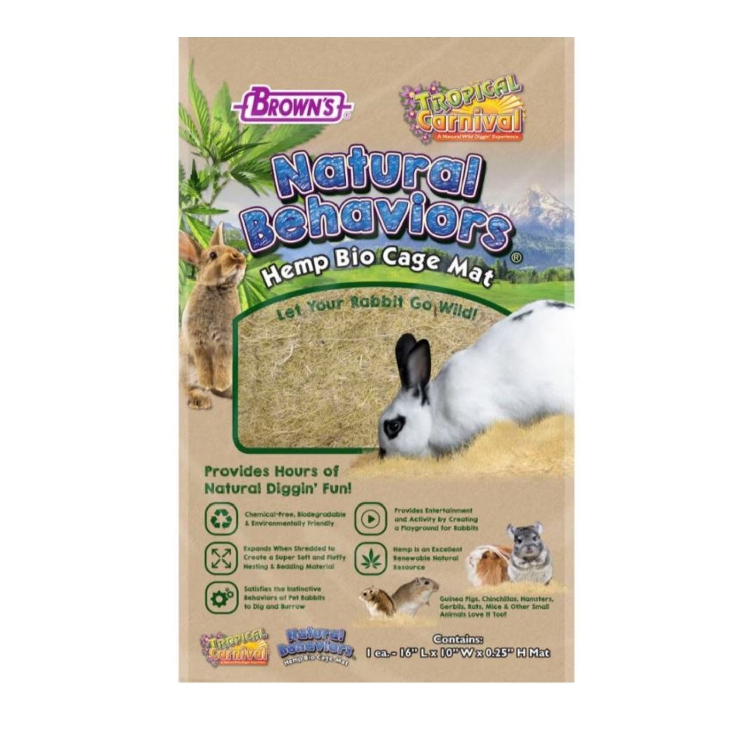 Tropical Carnival Nat Behaviors Hemp Bio Cage Mat 17.25 x 10.5 in.