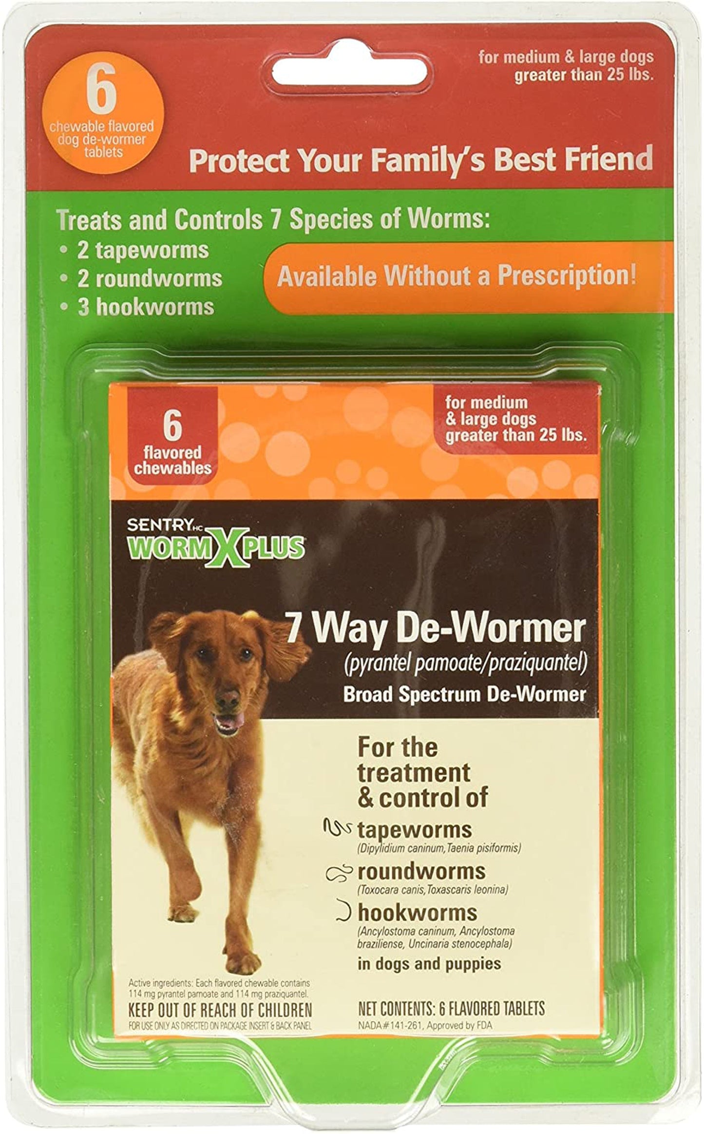 SENTRY Worm X Plus 7 Way De-Wormer for Large Dogs 1ea/6 ct