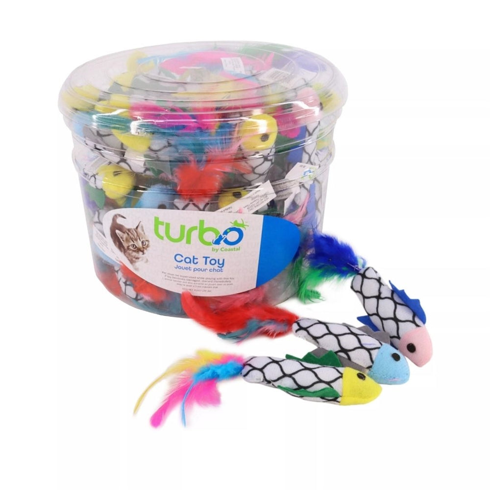 Coastal Turbo Bulk Cat Toy Bins, Fish with Feathers, 60 Pieces