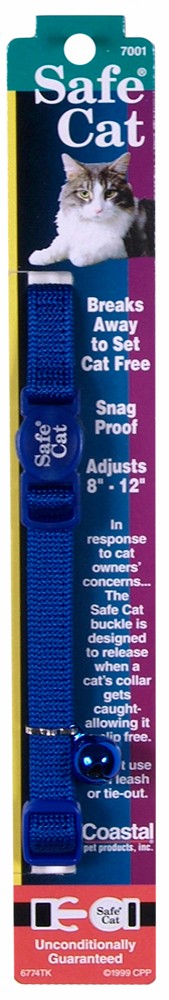 Safe Cat Adjustable Snag-Proof Nylon Breakaway Collar Blue 3-8 in x 8-12 in